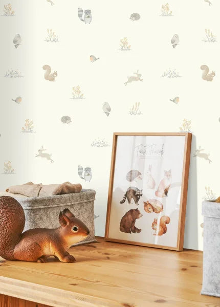 Papel pintado infantil - ANIMALITOS DEL BOSQUE NATURAL | Perfecta para la habitación de tus hijos | Il Mondo di Alex
