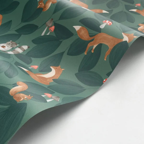Papel pintado infantil - WOODLAND FRIENDS VERDE | Perfecta para la habitación de tus hijos | Il Mondo di Alex