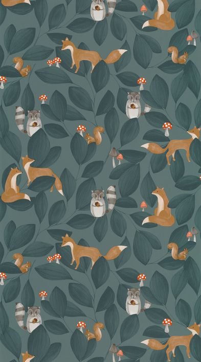 Papel pintado infantil - WOODLAND FRIENDS AZUL TINTA | Perfecta para la habitación de tus hijos | Il Mondo di Alex