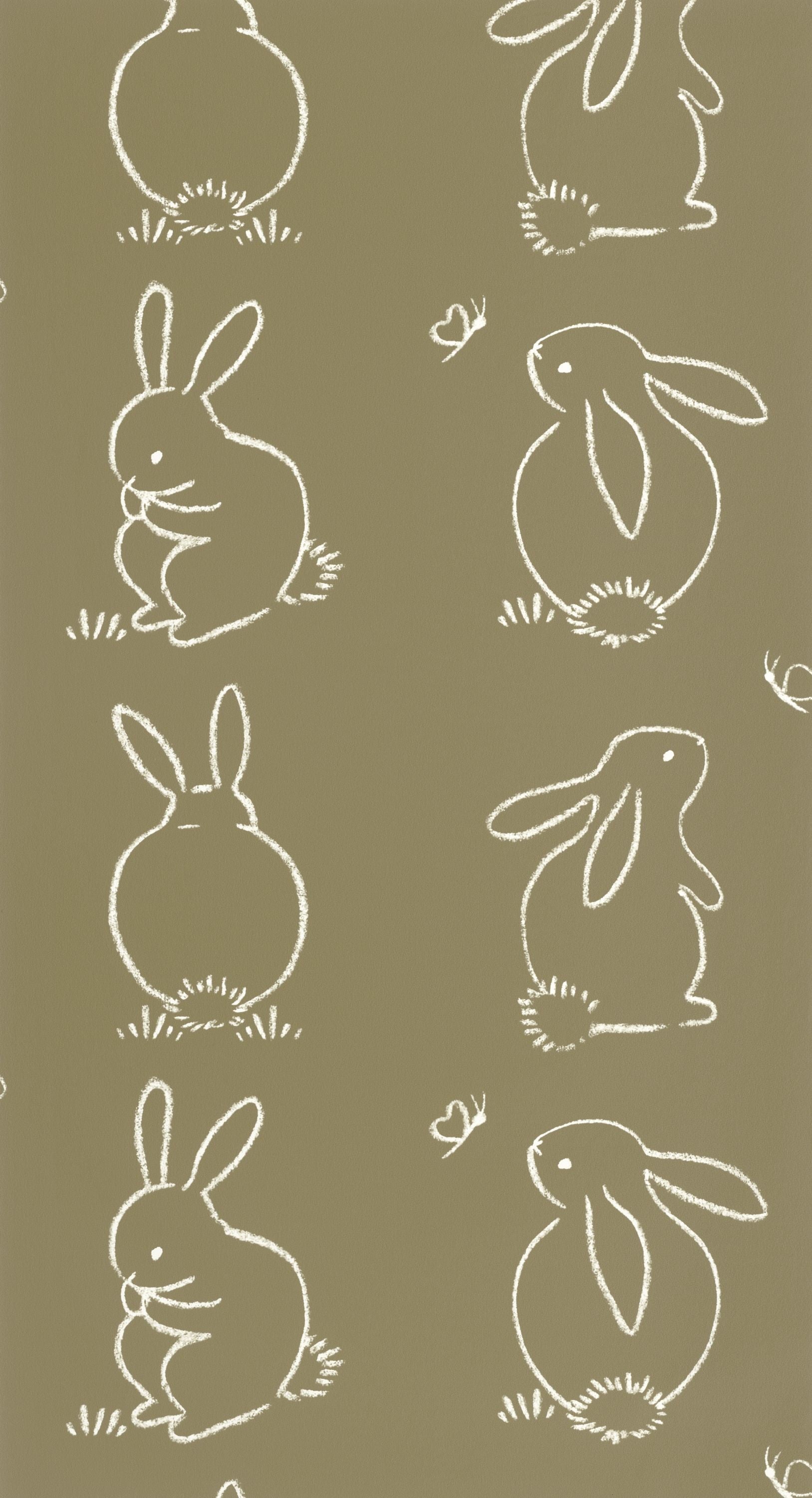 Papel pintado infantil - FUNNY BUNNY VERDE KAKI | Perfecta para la habitación de tus hijos | Il Mondo di Alex