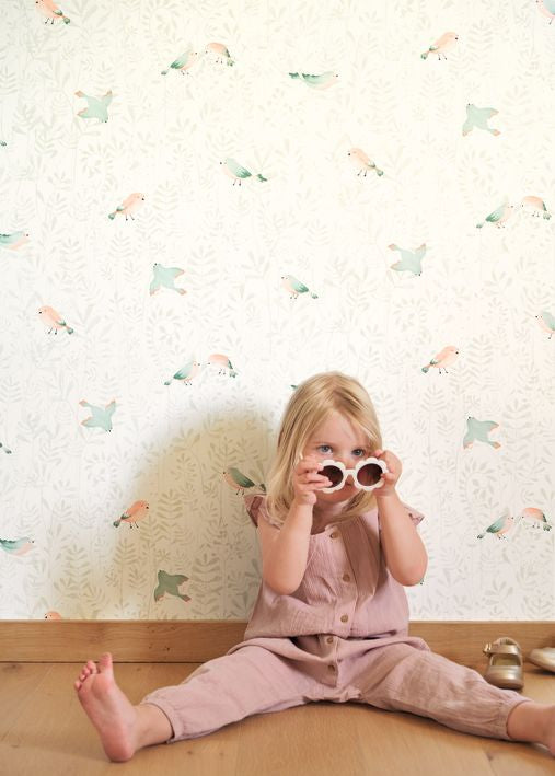 Papel pintado infantil - PÁJAROS VOLANDO VERDE MINT | Perfecta para la habitación de tus hijos | Il Mondo di Alex
