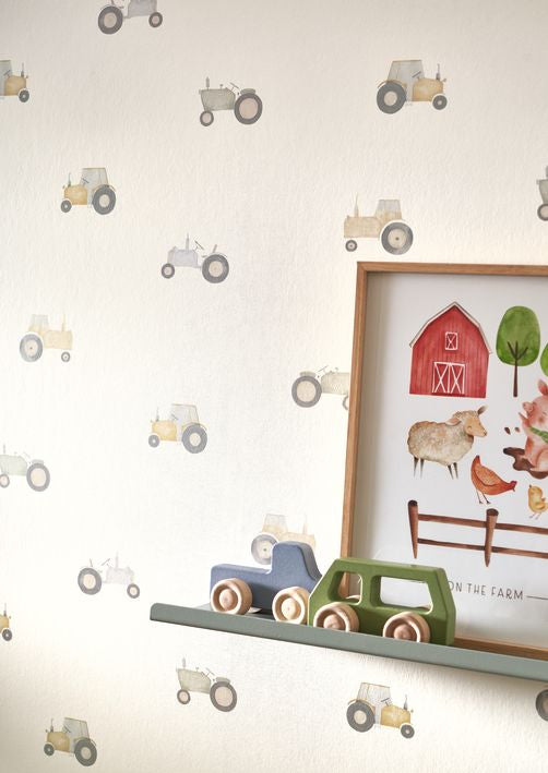 Papel pintado infantil - VINTAGE TRACTOR NATURAL | Perfecta para la habitación de tus hijos | Il Mondo di Alex