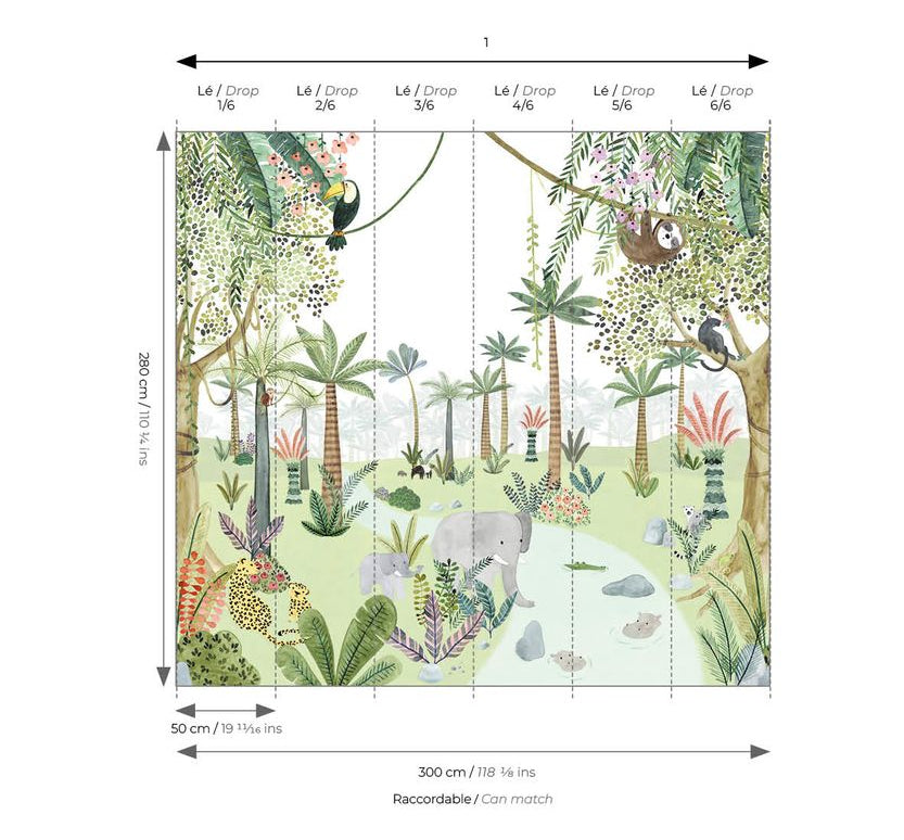 Mural infantil Panorámico - EN EL CORAZÓN DE LA SELVA