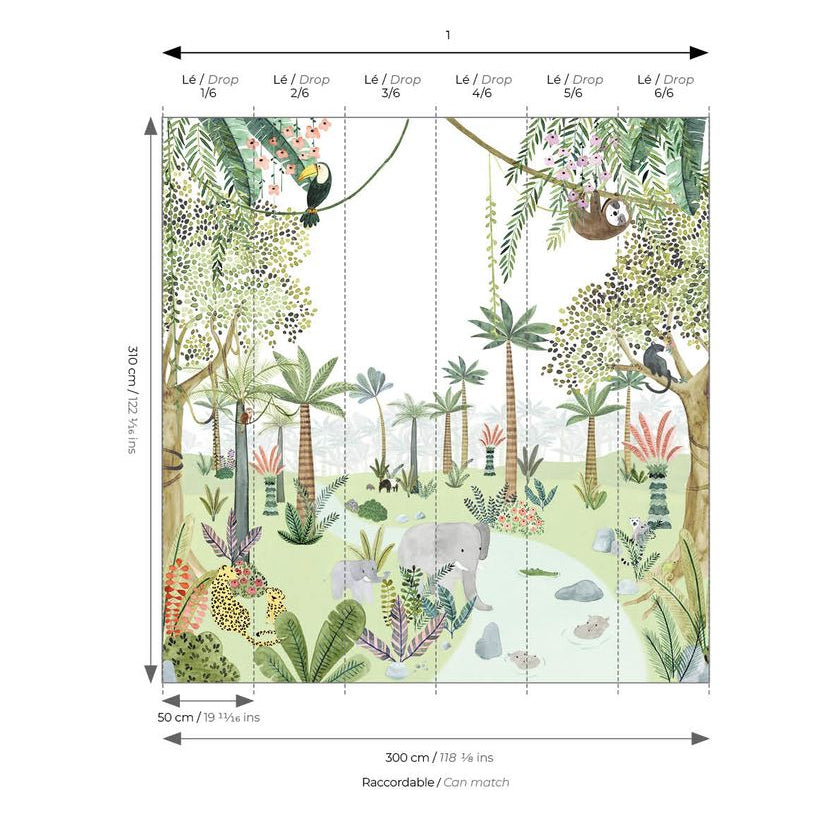 Mural infantil Panorámico - EN EL CORAZÓN DE LA SELVA