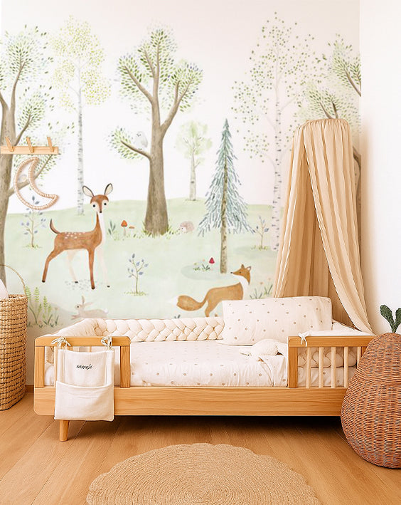 Mural infantil Panorámico - EL BOSQUE ENCANTADO CON CIERVO