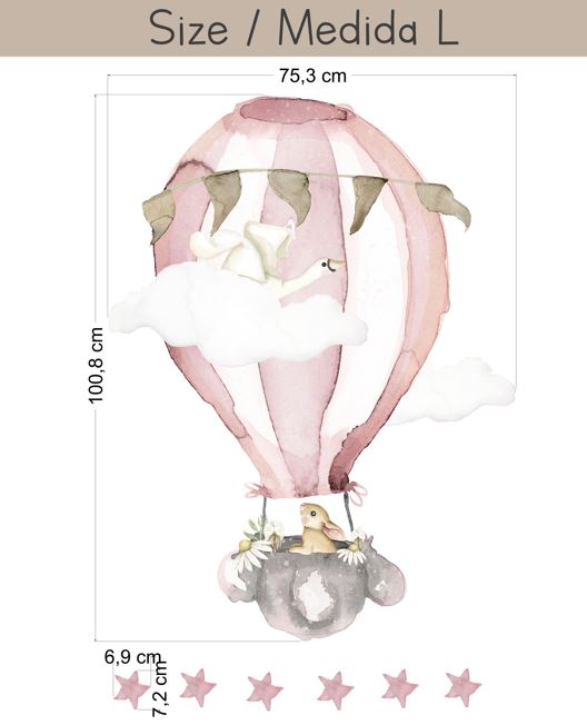 GLOBO FLORES ROSA Vinilo infantil personalizable | Perfecta para la habitación de tus hijos | Il Mondo di Alex