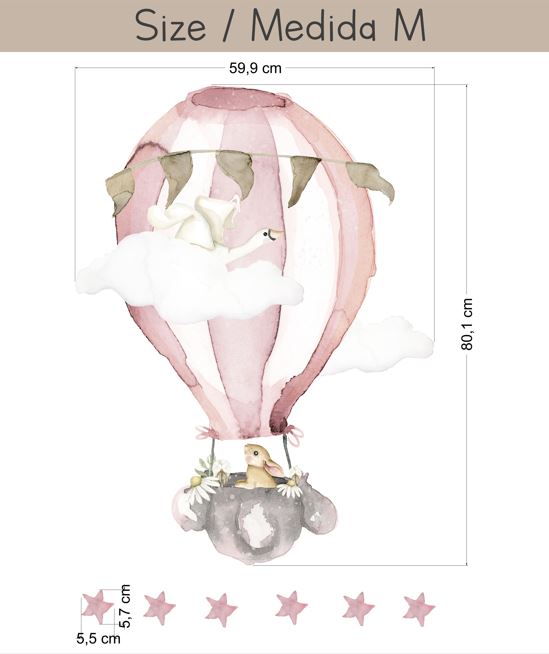 GLOBO FLORES ROSA Vinilo infantil personalizable | Perfecta para la habitación de tus hijos | Il Mondo di Alex