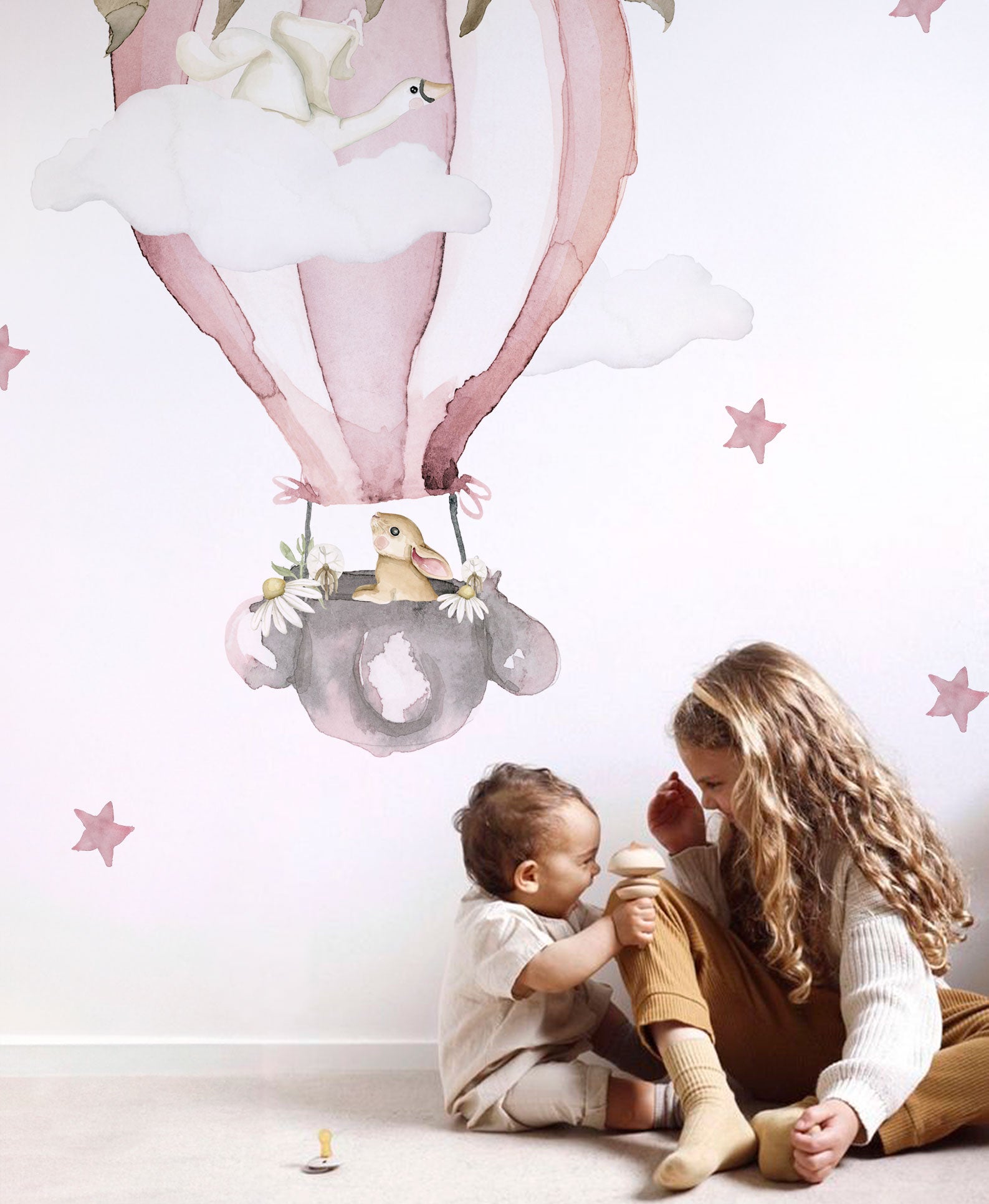 GLOBO FLORES ROSA Vinilo infantil personalizable | Perfecta para la habitación de tus hijos | Il Mondo di Alex