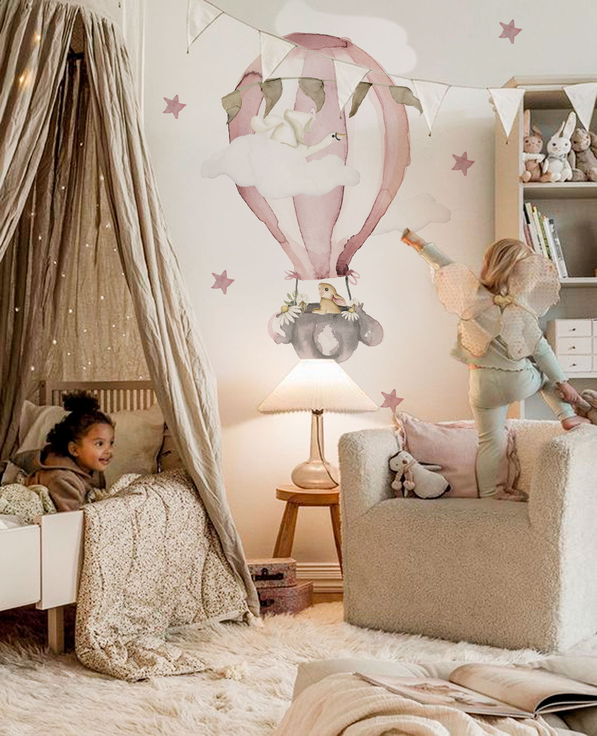 GLOBO FLORES ROSA Vinilo infantil personalizable | Perfecta para la habitación de tus hijos | Il Mondo di Alex