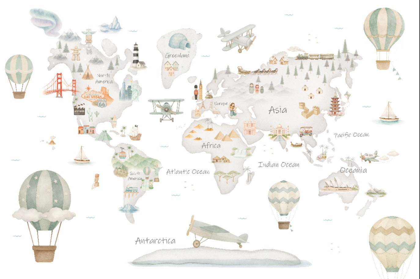 Mural de papel pintado - MAPA MUNDI GRIS ADVENTURE I | Perfecta para la habitación de tus hijos | Il Mondo di Alex