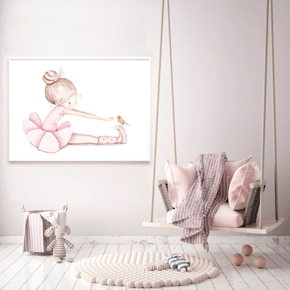 Cuadro infantil BAILARINA DANCE SENTADA CON PÁJARITO