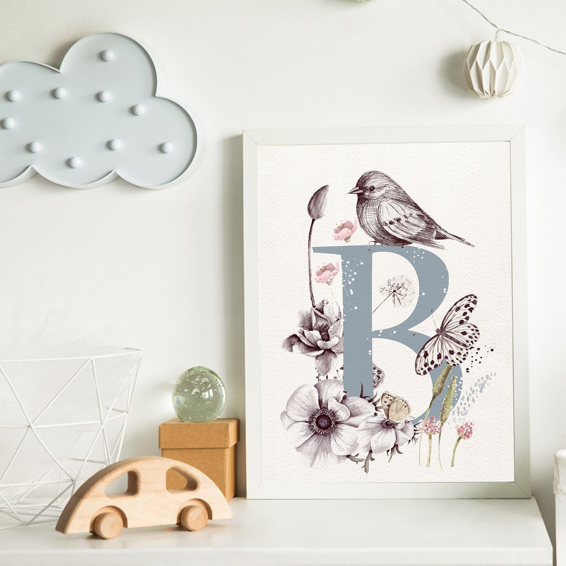 Cuadro infantil INICIAL FLORAL BIRD II