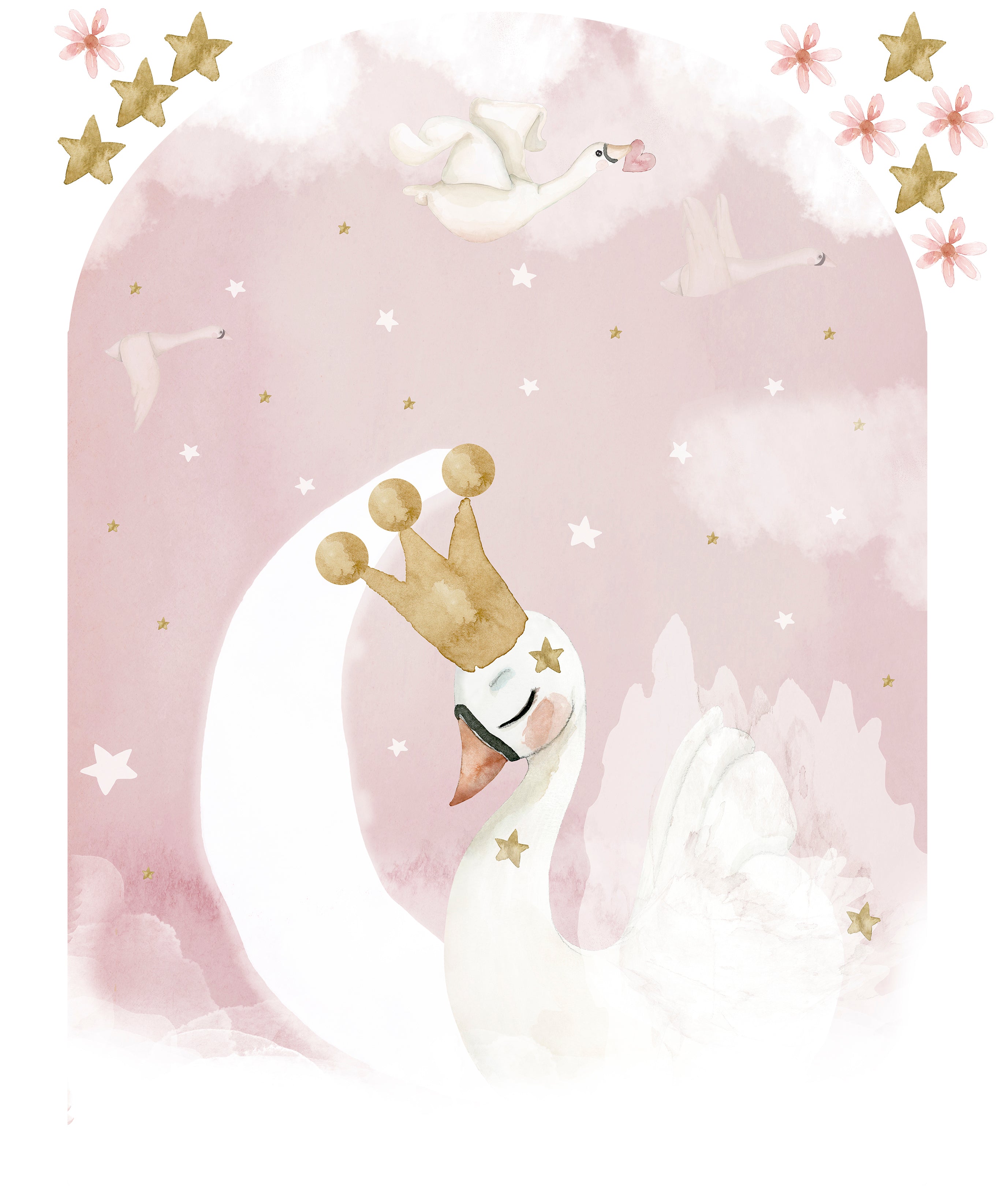 CISNE SOBRE LUNA Arco adhesivo infantil | Perfecta para la habitación de tus hijos | Il Mondo di Alex