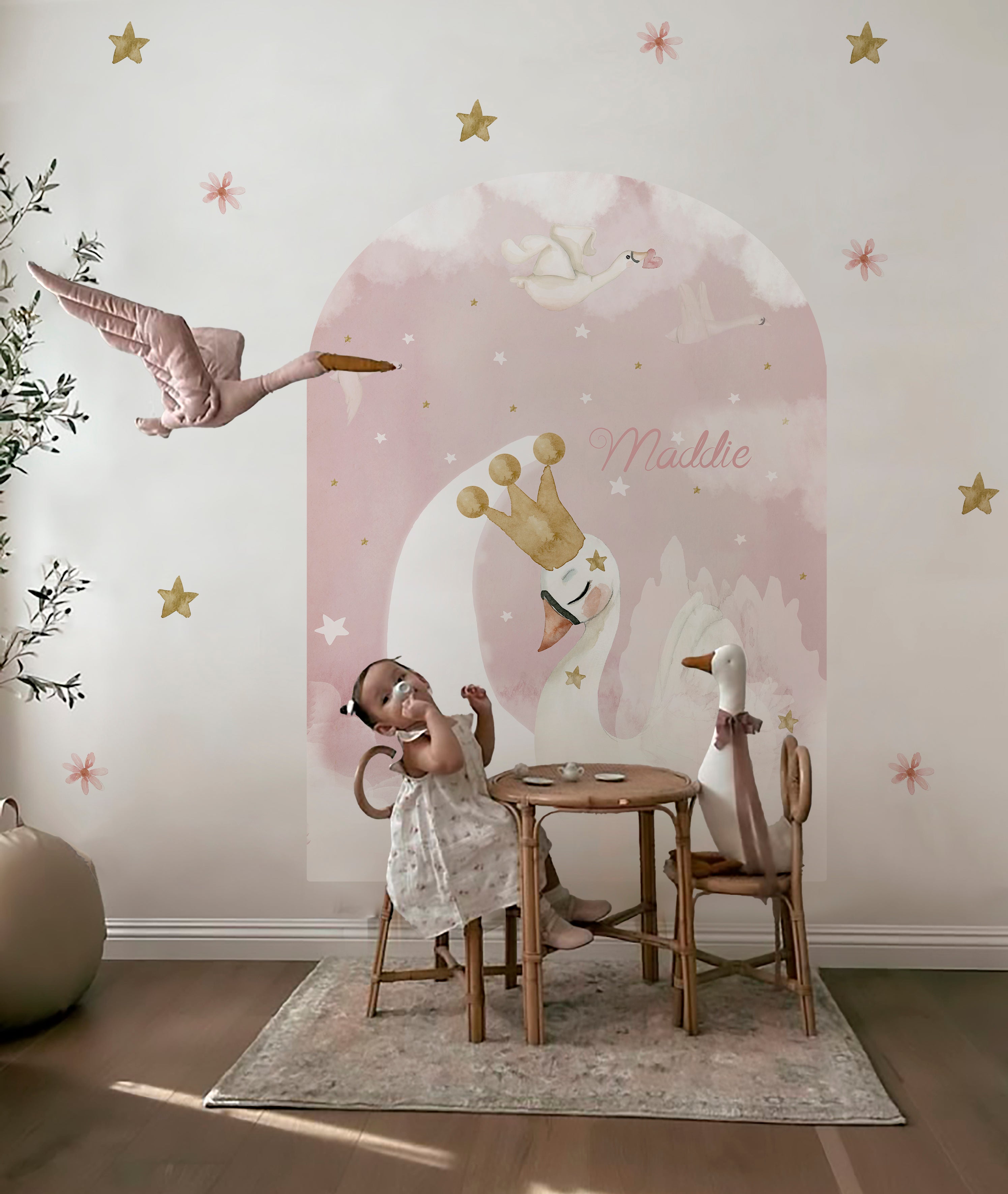 CISNE SOBRE LUNA Arco adhesivo infantil | Perfecta para la habitación de tus hijos | Il Mondo di Alex