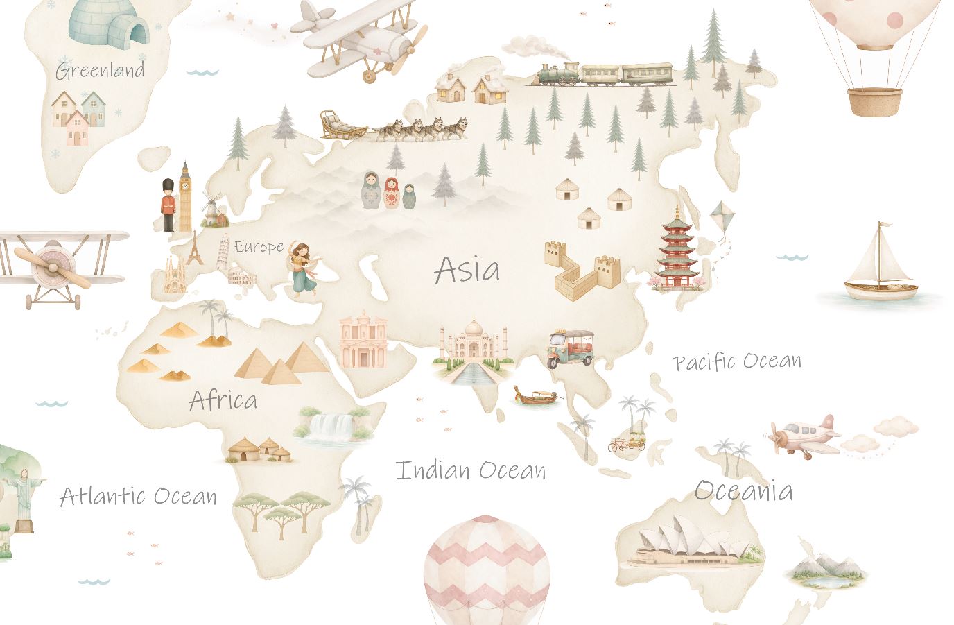 Mural de papel pintado - MAPA MUNDI ADVENTURE II | Perfecta para la habitación de tus hijos | Il Mondo di Alex