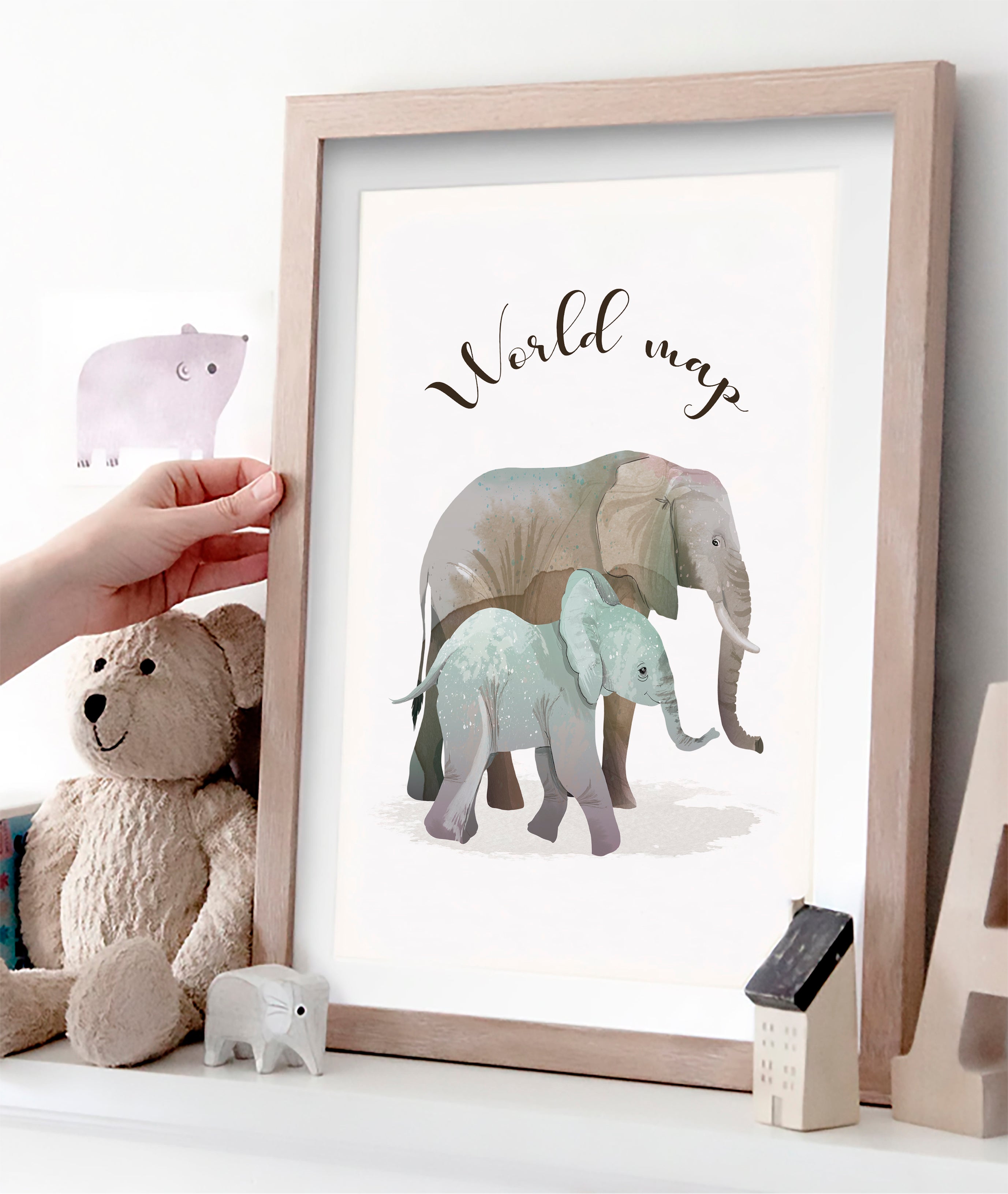 Cuadro infantil ELEFANTES MAPA MUNDI