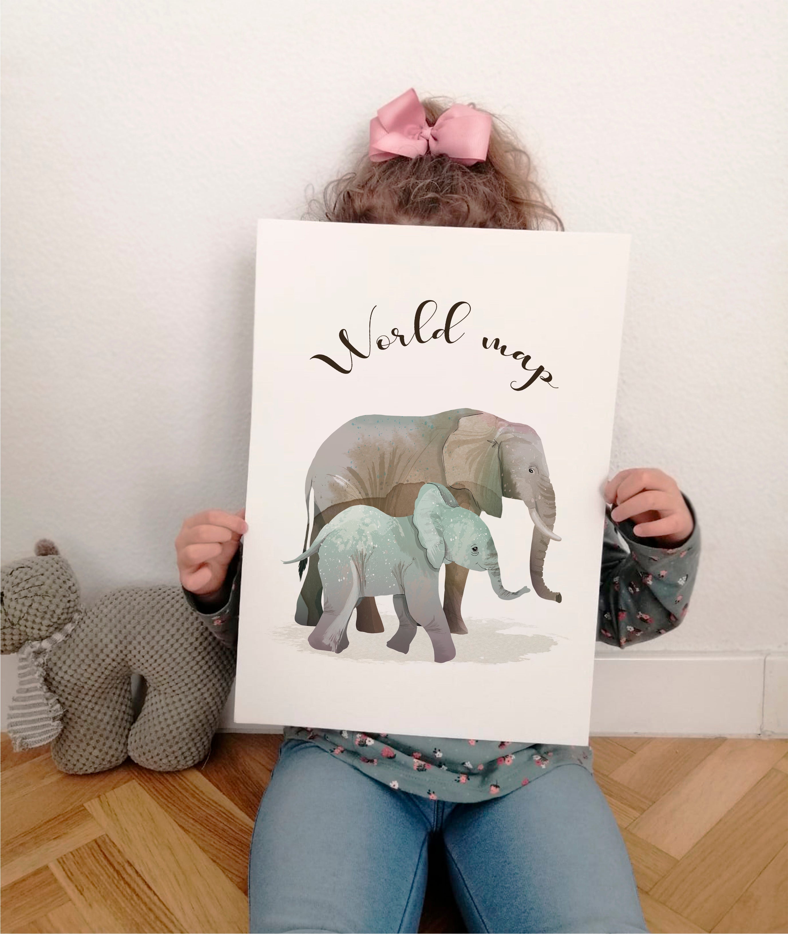 Cuadro infantil ELEFANTES MAPA MUNDI