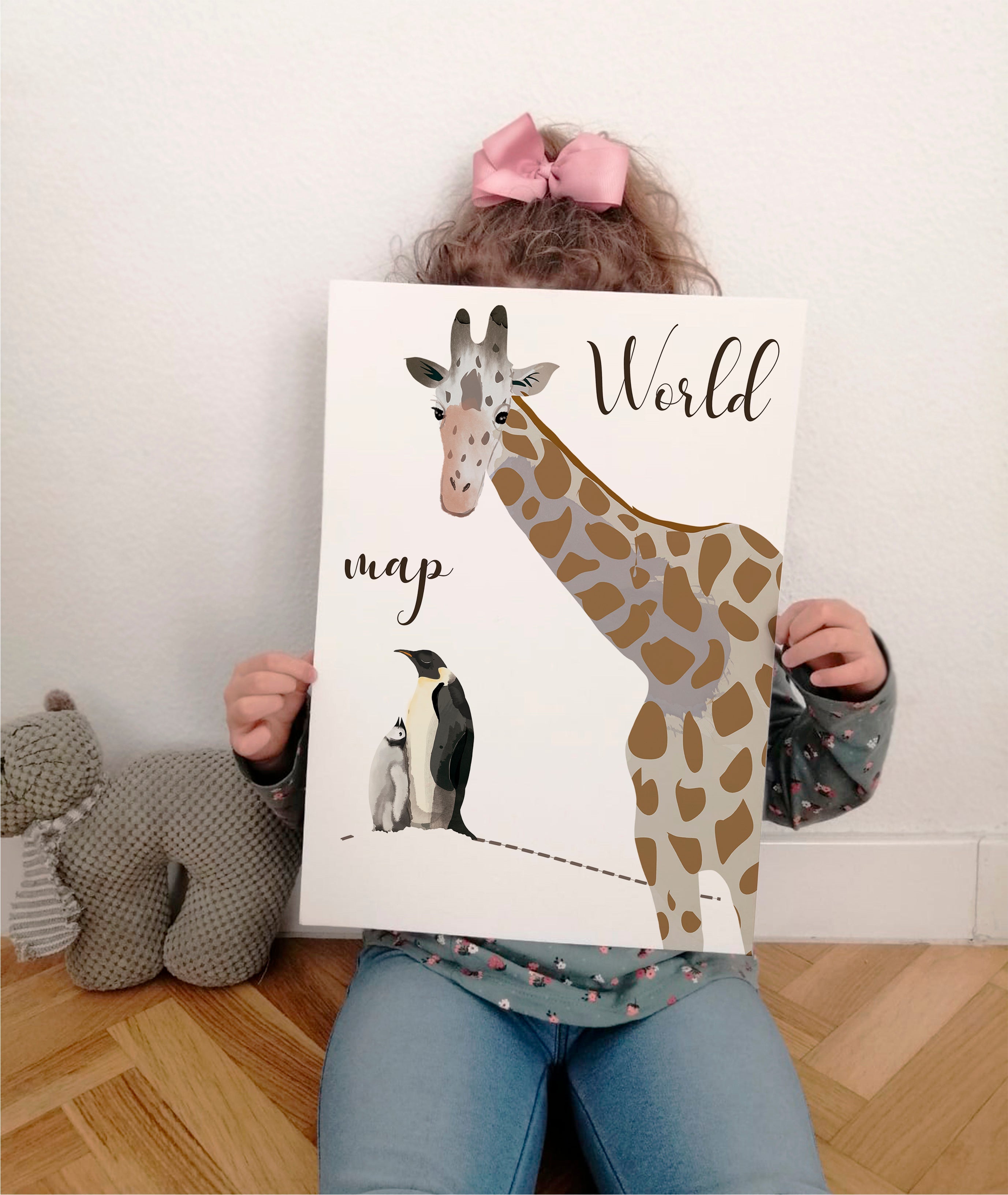 Cuadro infantil JIRAFA Y PINGÜINOS