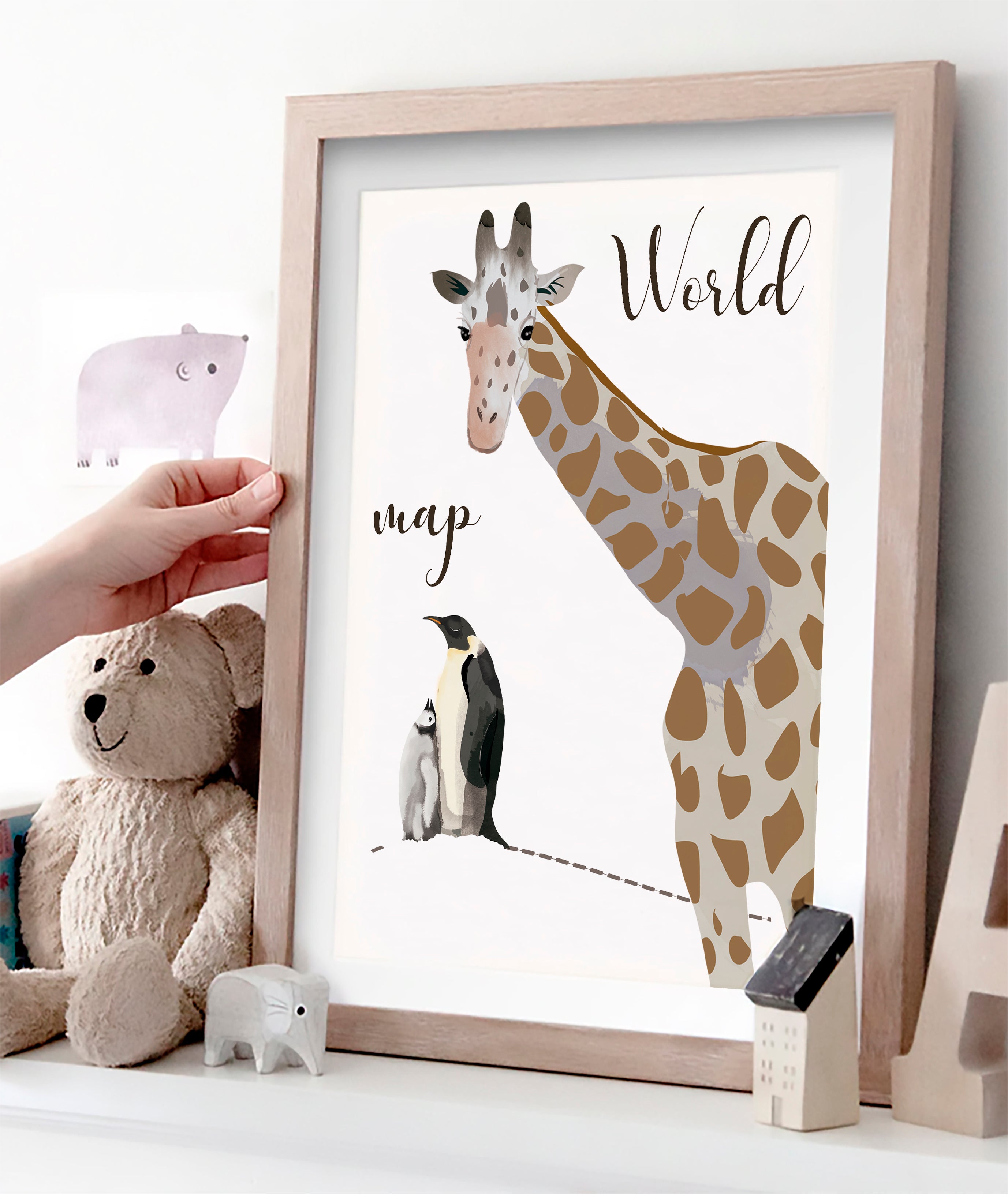 Cuadro infantil JIRAFA Y PINGÜINOS