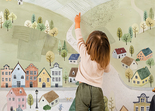 Mural infantil Panorámico - CASITAS EN EL PUEBLO