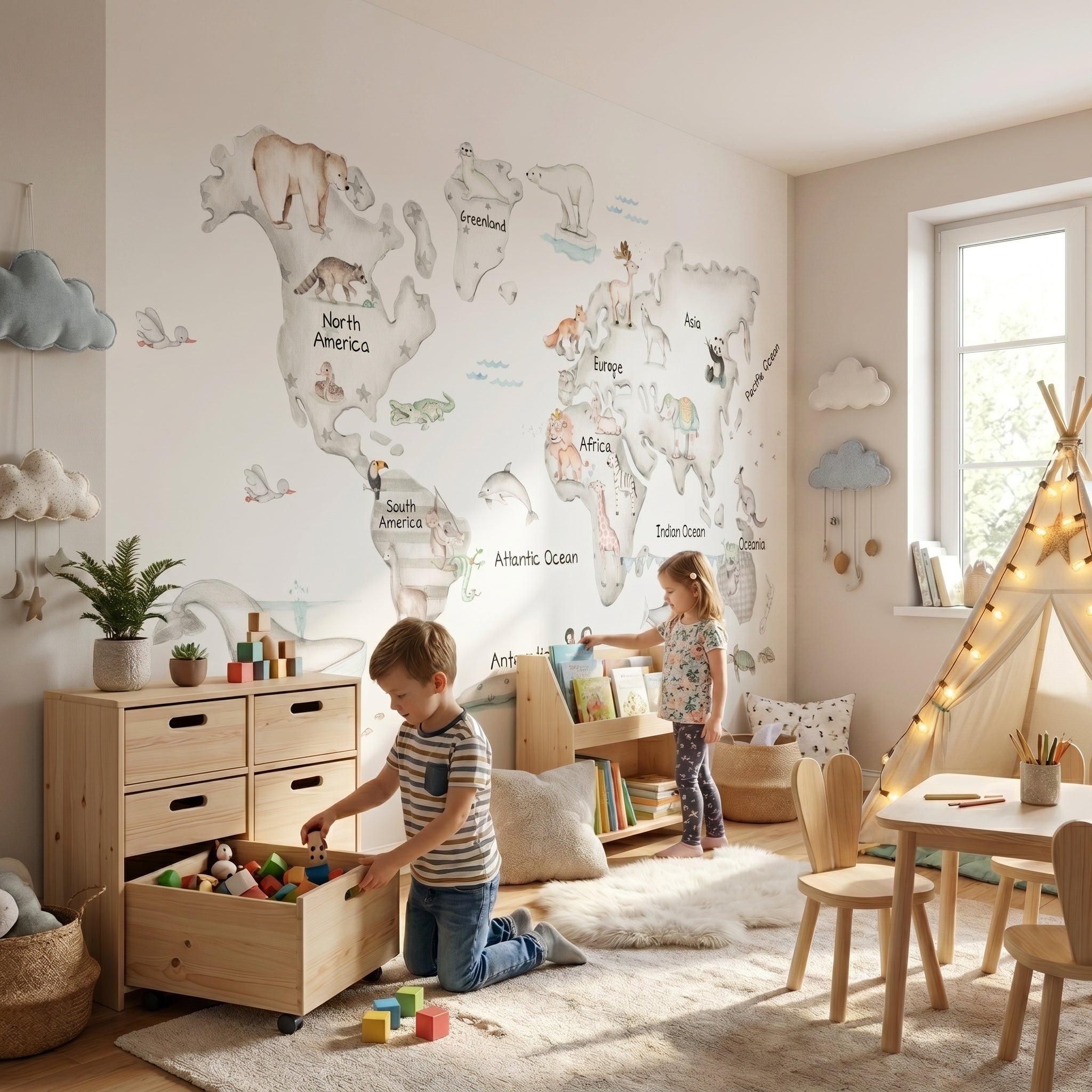MAPA MUNDI GRIS Mural de papel pintado