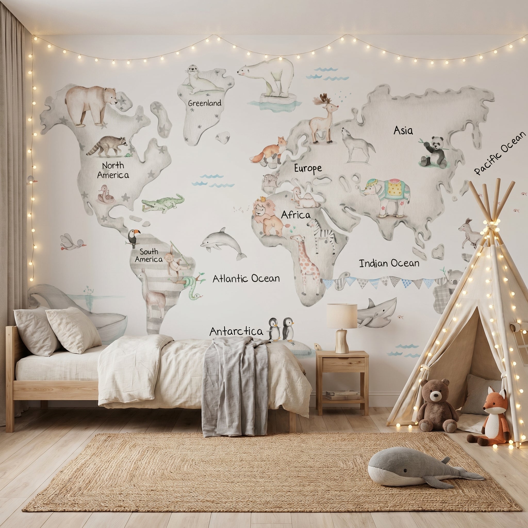 MAPA MUNDI GRIS Mural de papel pintado
