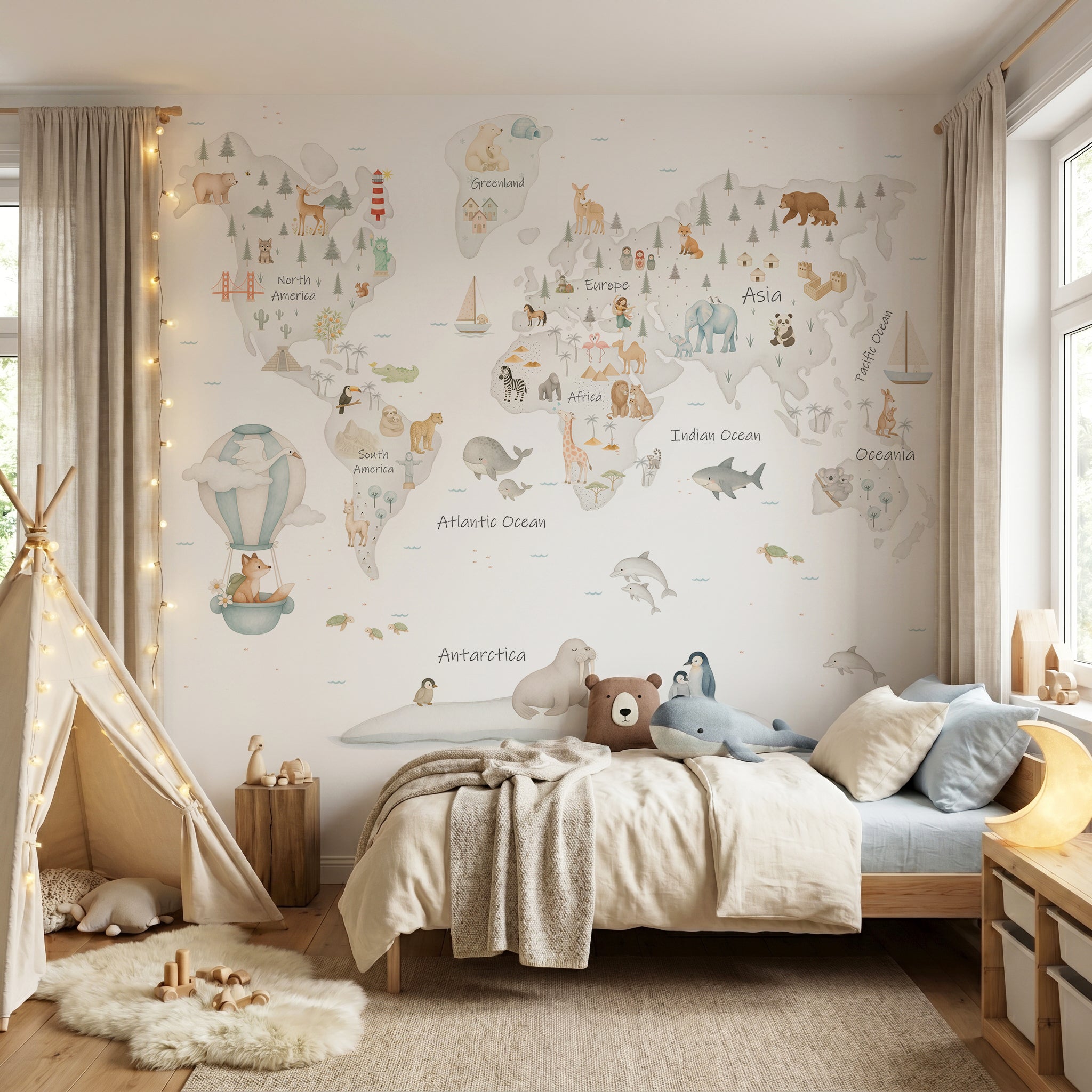 Mural de papel pintado MAPA MUNDI GRIS CONTINENTES