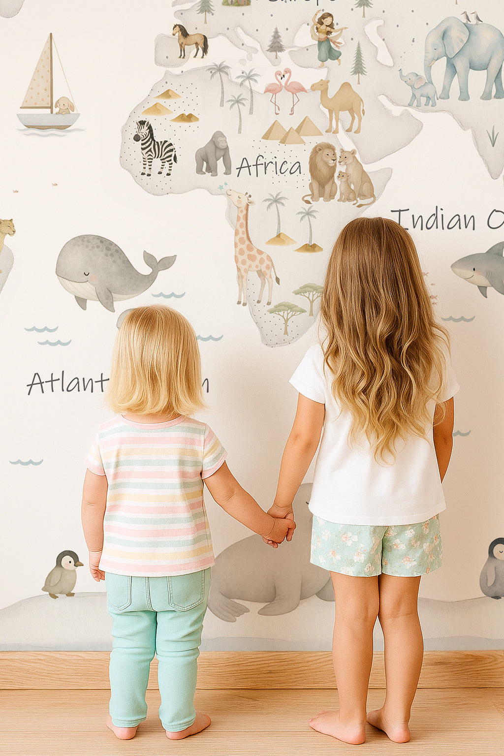 World map grey continents, Wallpaper mural