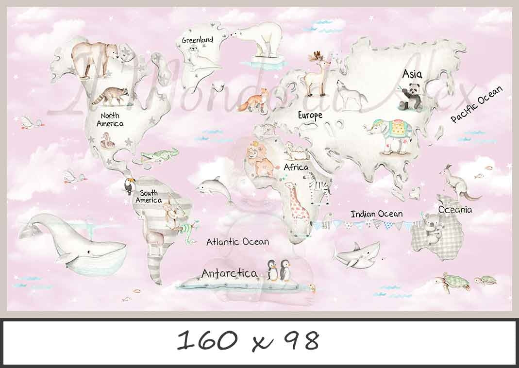 MAPA MUNDI GRIS F.ROSA Póster autoadhesivo