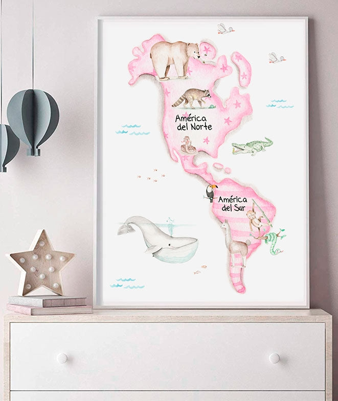 MAPA MUNDI ROSA Pack de cuadros infantil