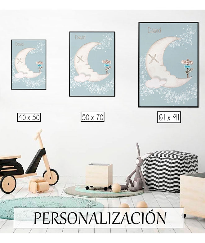 LUNA FONDO AZUL Cuadro infantil personalizado