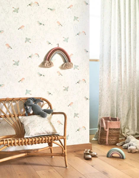 Papel pintado infantil -  PÁJAROS VOLANDO VERDE MINT | Perfecta para la habitación de tus hijos | Il Mondo di Alex