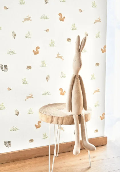 Papel pintado infantil -  ANIMALITOS DEL BOSQUE VERDE ALMENDRA | Perfecta para la habitación de tus hijos | Il Mondo di Alex