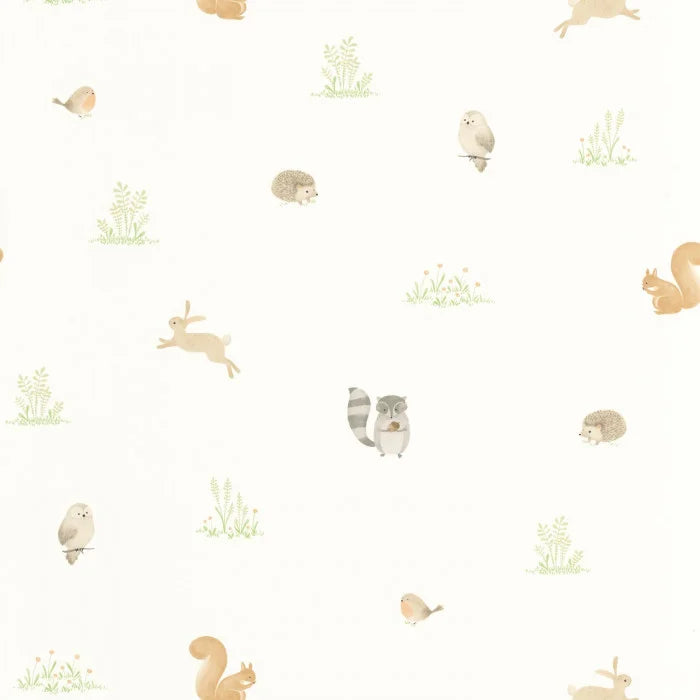 Papel pintado infantil -  ANIMALITOS DEL BOSQUE VERDE ALMENDRA | Perfecta para la habitación de tus hijos | Il Mondo di Alex