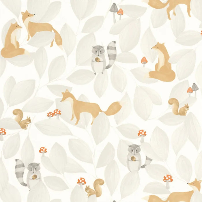 Papel pintado infantil - WOODLAND FRIENDS GRIS | Perfecta para la habitación de tus hijos | Il Mondo di Alex