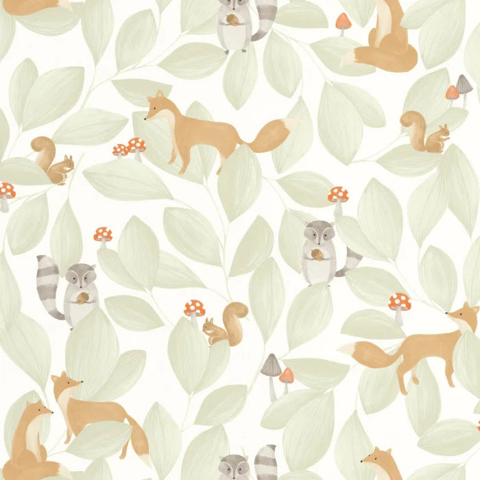 Papel pintado infantil - WOODLAND FRIENDS VERDE CLARO | Perfecta para la habitación de tus hijos | Il Mondo di Alex