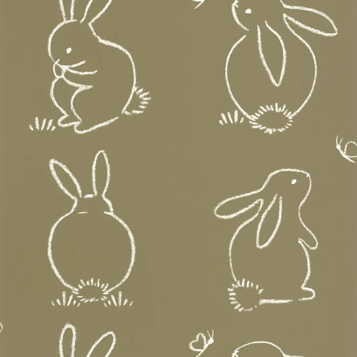 Papel pintado infantil -  FUNNY BUNNY VERDE KAKI | Perfecta para la habitación de tus hijos | Il Mondo di Alex