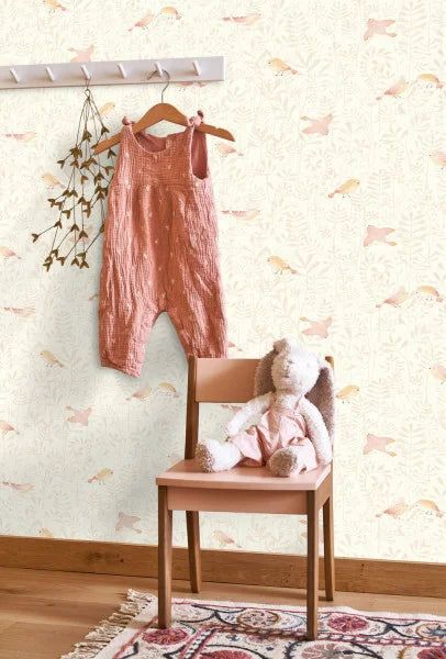 Papel pintado infantil -  PÁJAROS VOLANDO ROSA | Perfecta para la habitación de tus hijos | Il Mondo di Alex