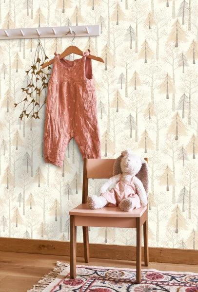 Papel pintado infantil -  PASEO POR EL BOSQUE BEIGE NUDE | Perfecta para la habitación de tus hijos | Il Mondo di Alex
