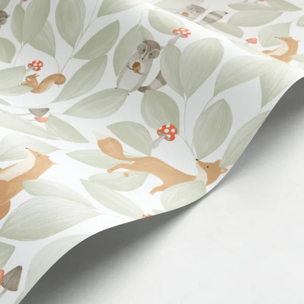 Papel pintado infantil - WOODLAND FRIENDS VERDE CLARO | Perfecta para la habitación de tus hijos | Il Mondo di Alex