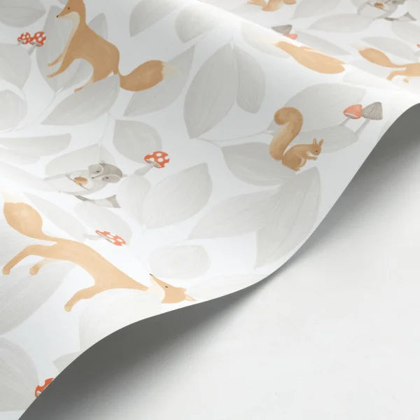 Papel pintado infantil - WOODLAND FRIENDS GRIS | Perfecta para la habitación de tus hijos | Il Mondo di Alex