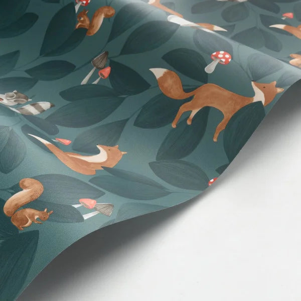 Papel pintado infantil - WOODLAND FRIENDS AZUL TINTA | Perfecta para la habitación de tus hijos | Il Mondo di Alex