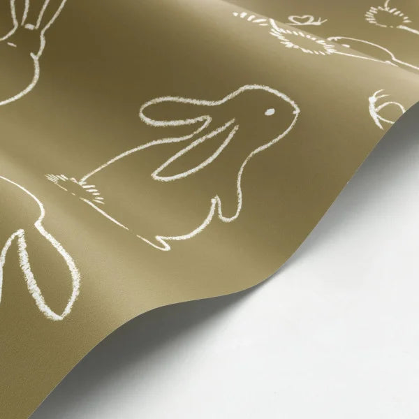 Papel pintado infantil -  FUNNY BUNNY VERDE KAKI | Perfecta para la habitación de tus hijos | Il Mondo di Alex