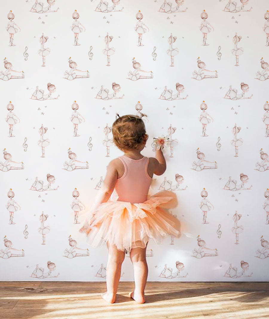 BAILARINAS DANCE BEIGE Papel pintado infantil