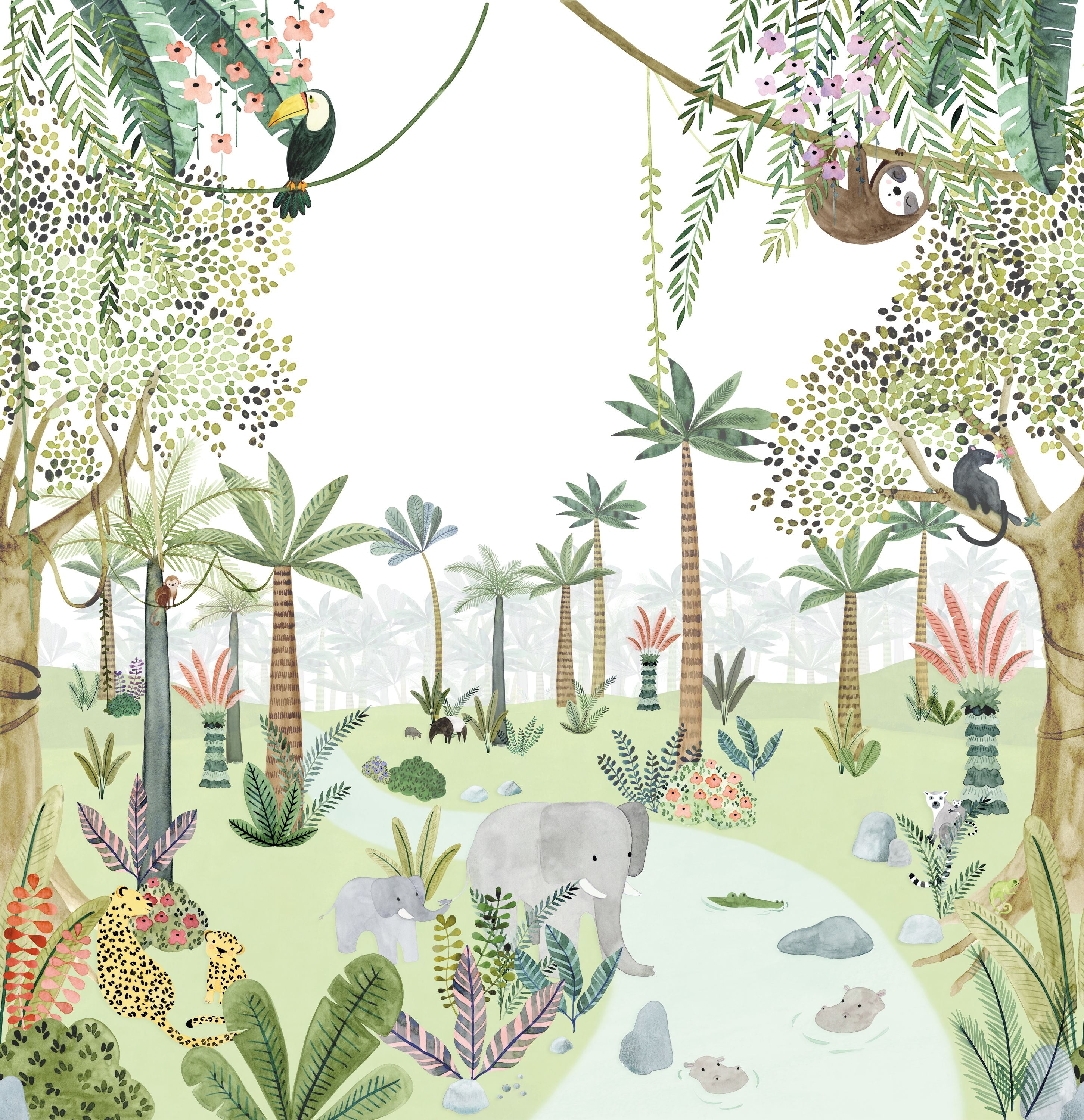 Mural infantil Panorámico - EN EL CORAZÓN DE LA SELVA