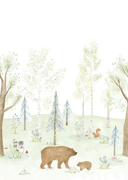 Mural infantil Panorámico -  EL BOSQUE ENCANTADO CON OSO