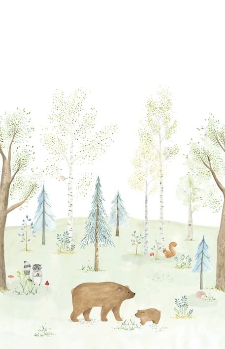 Mural infantil Panorámico -  EL BOSQUE ENCANTADO CON OSO