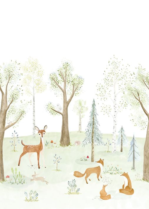 Mural infantil Panorámico -  EL BOSQUE ENCANTADO CON CIERVO