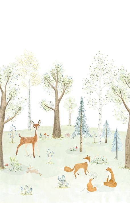 Mural infantil Panorámico -  EL BOSQUE ENCANTADO CON CIERVO