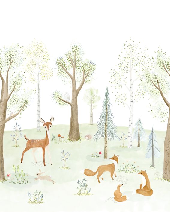Mural infantil Panorámico -  EL BOSQUE ENCANTADO CON CIERVO